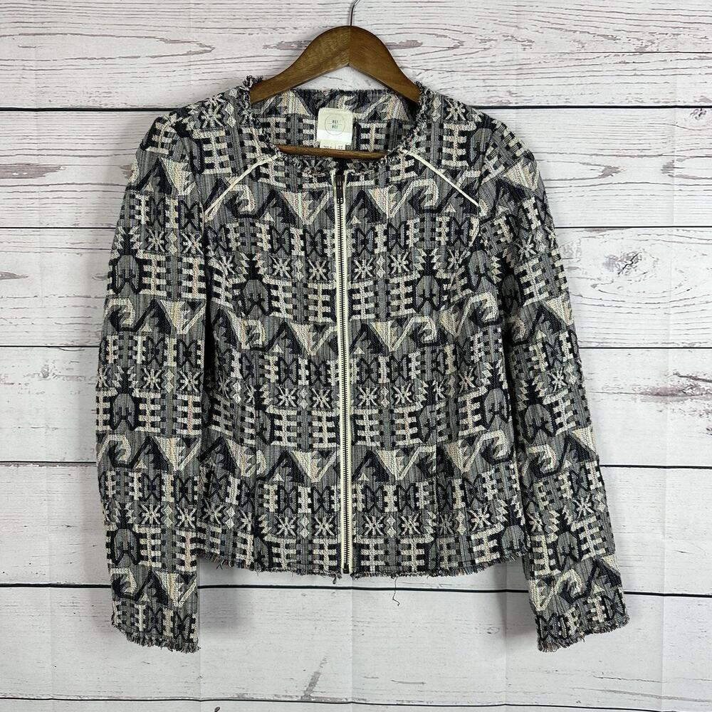 Anthropologie Hei Hei Jacket Womens 4 Multicolor Faifo Aztec Jacquard Blazer Zip